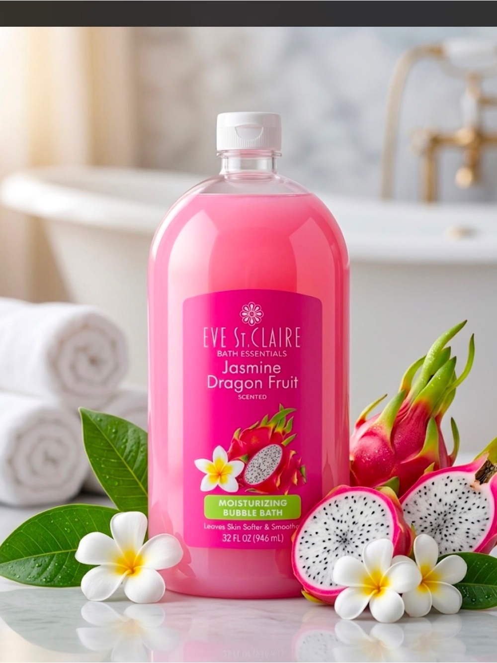 Eve St. Claire Jasmine Dragon Fruit Moisturizing Bubble Bath - Pink
